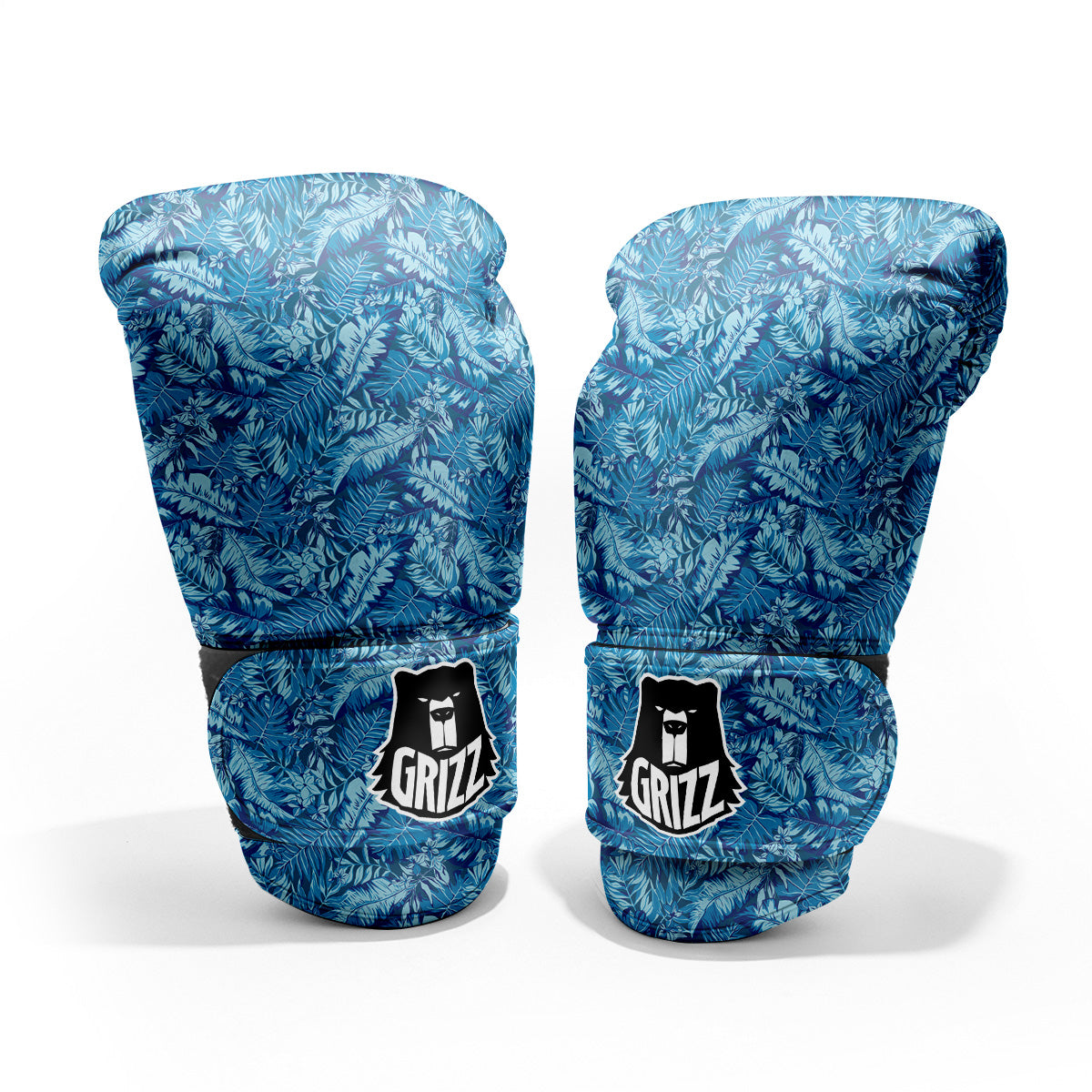 Blue Tropical Leaves Print Sparring Gloves-grizzshop