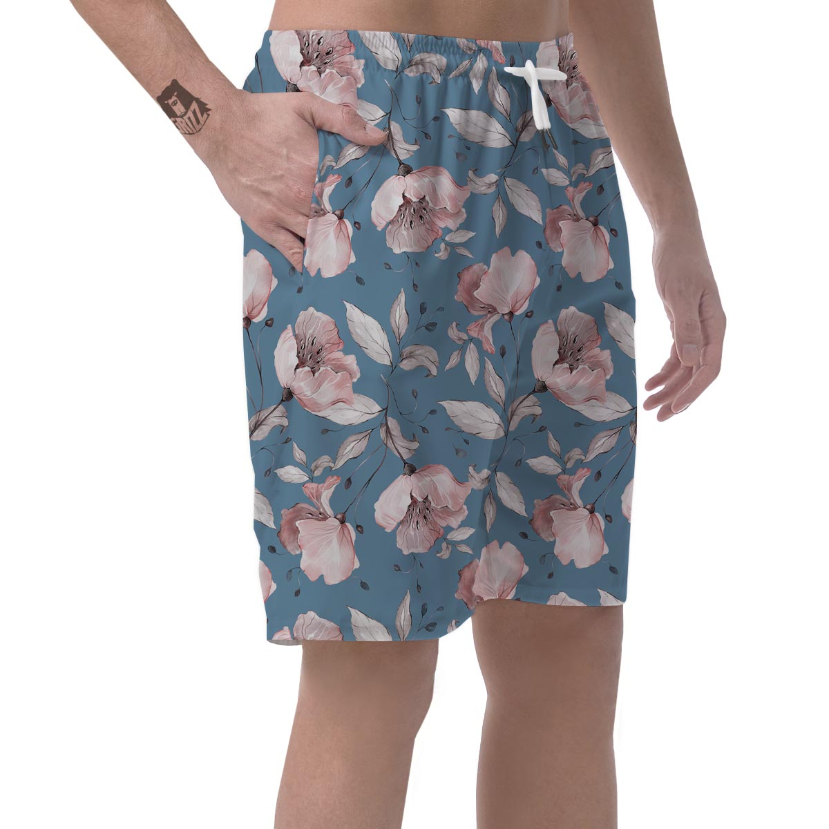 Blue Vintage Floral Print Men's Shorts-grizzshop