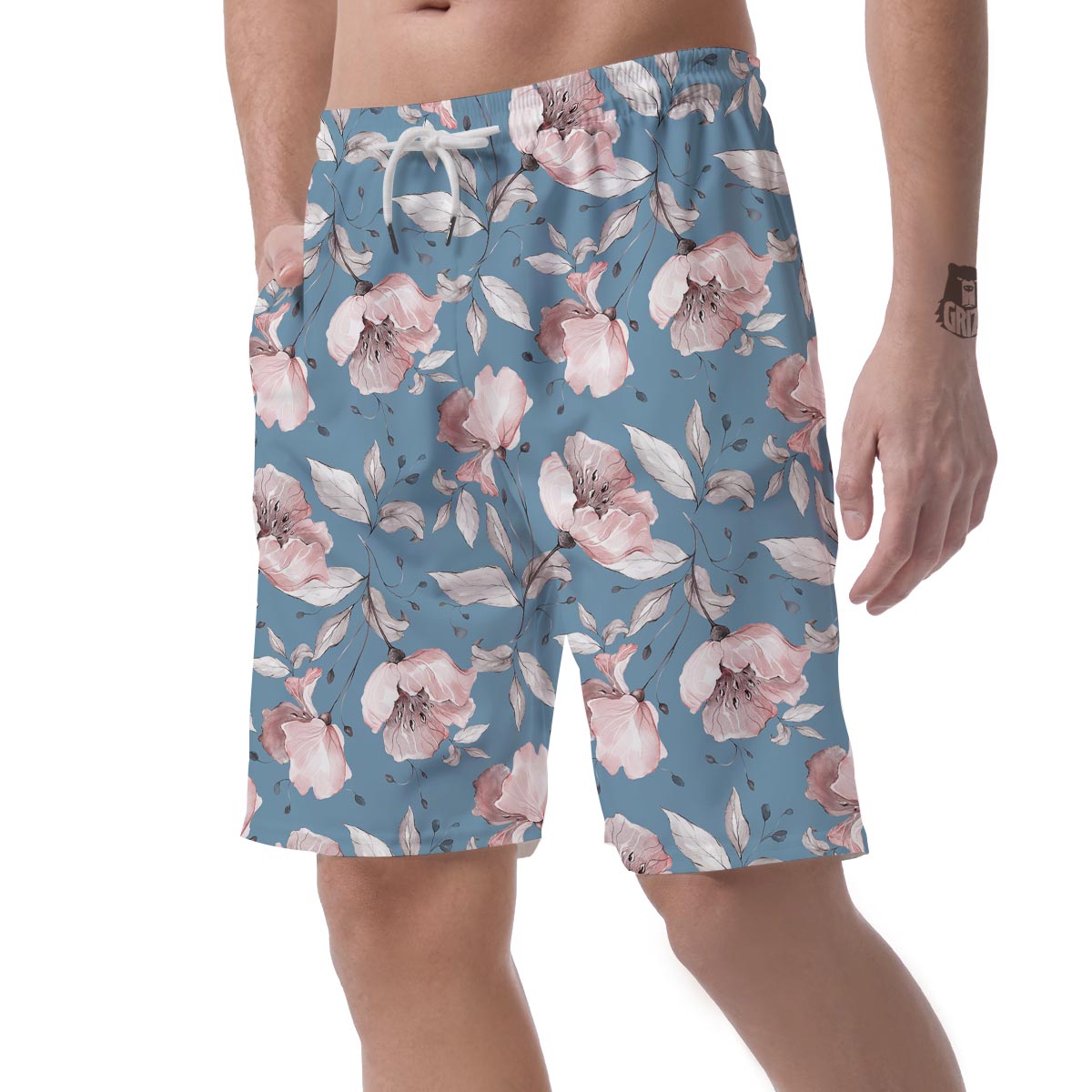 Blue Vintage Floral Print Men's Shorts-grizzshop