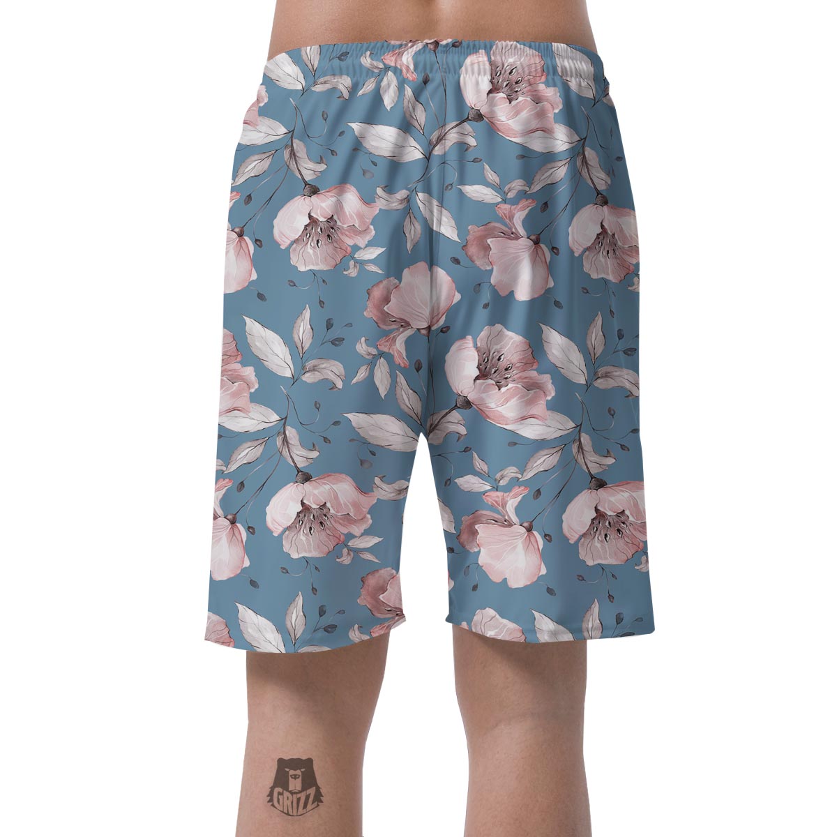 Blue Vintage Floral Print Men's Shorts-grizzshop