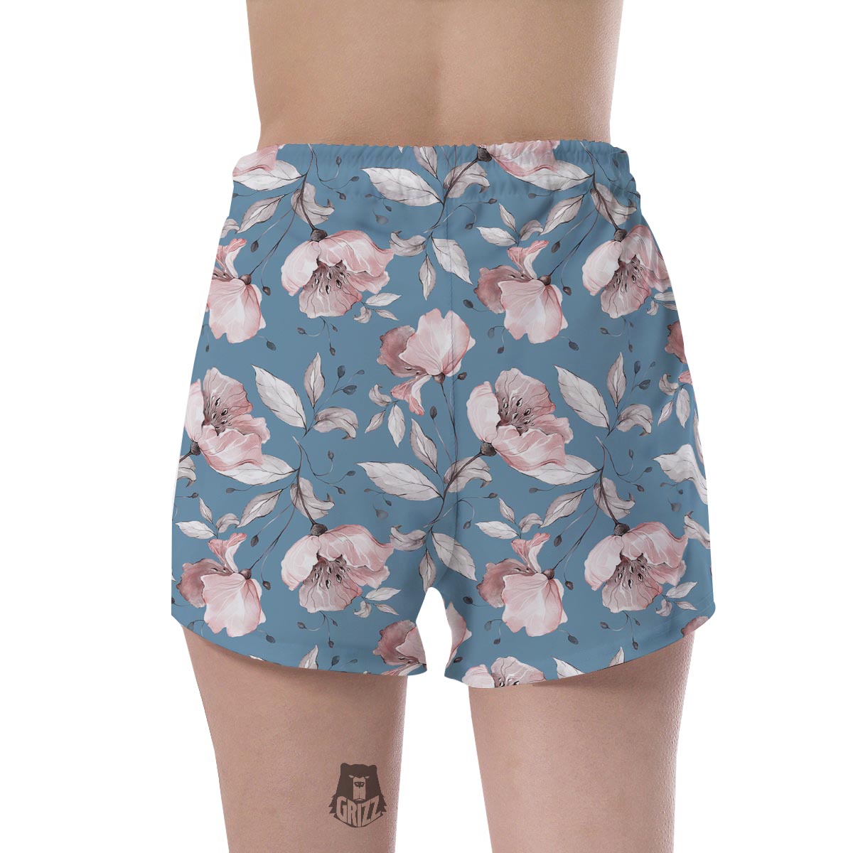 Blue Vintage Floral Print Women's Shorts-grizzshop