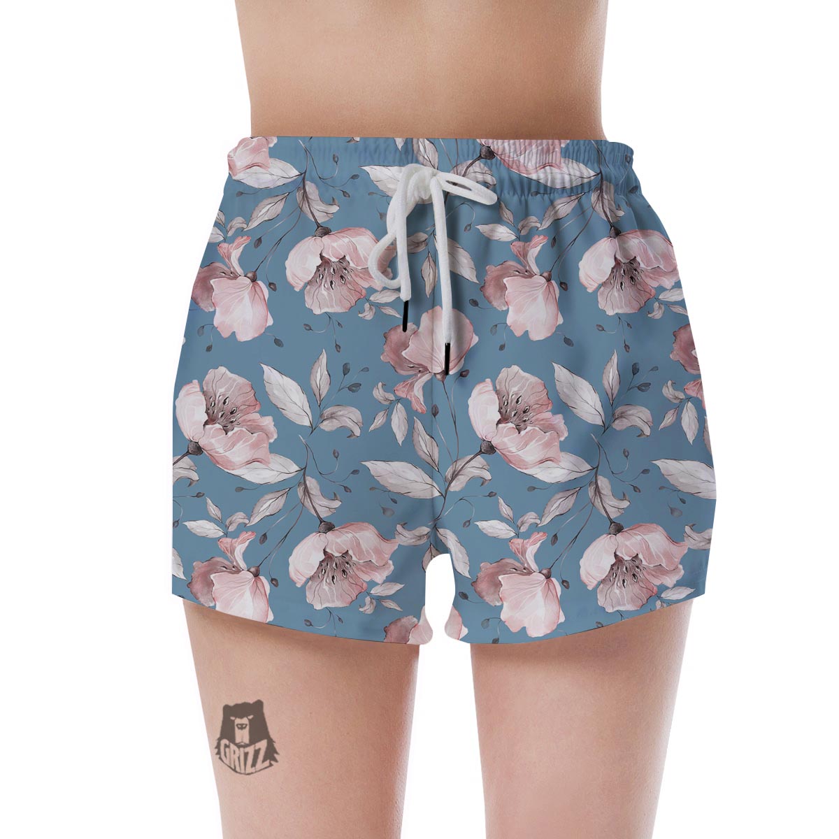 Blue Vintage Floral Print Women's Shorts-grizzshop