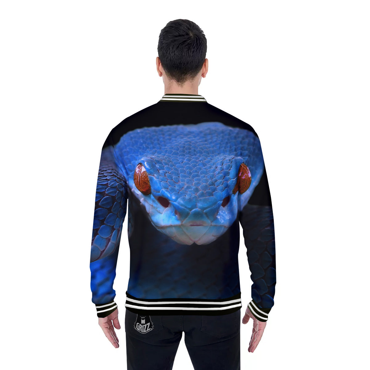 Blue Viper Snake Print Baseball Jacket-grizzshop