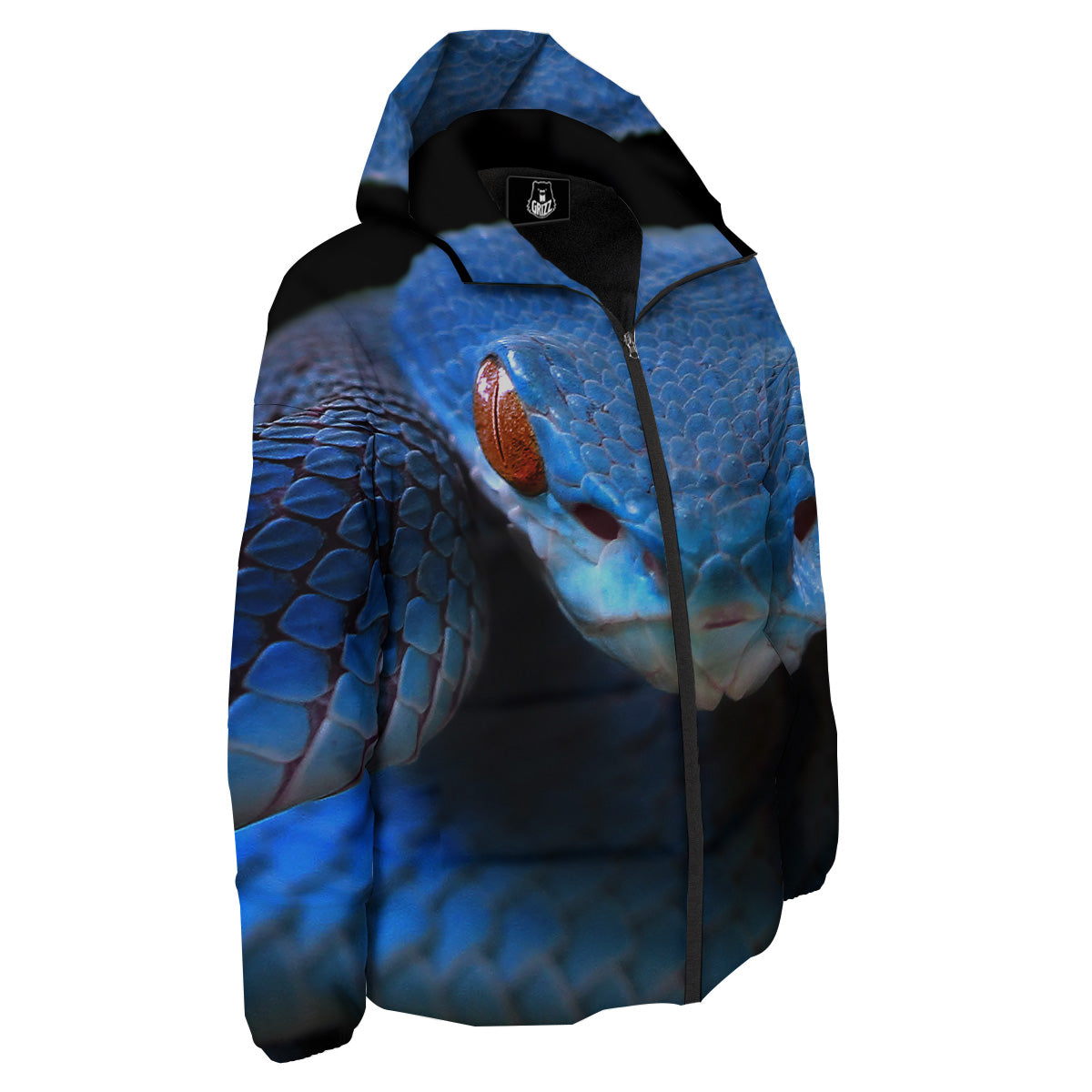 Blue Viper Snake Print Down Jacket-grizzshop