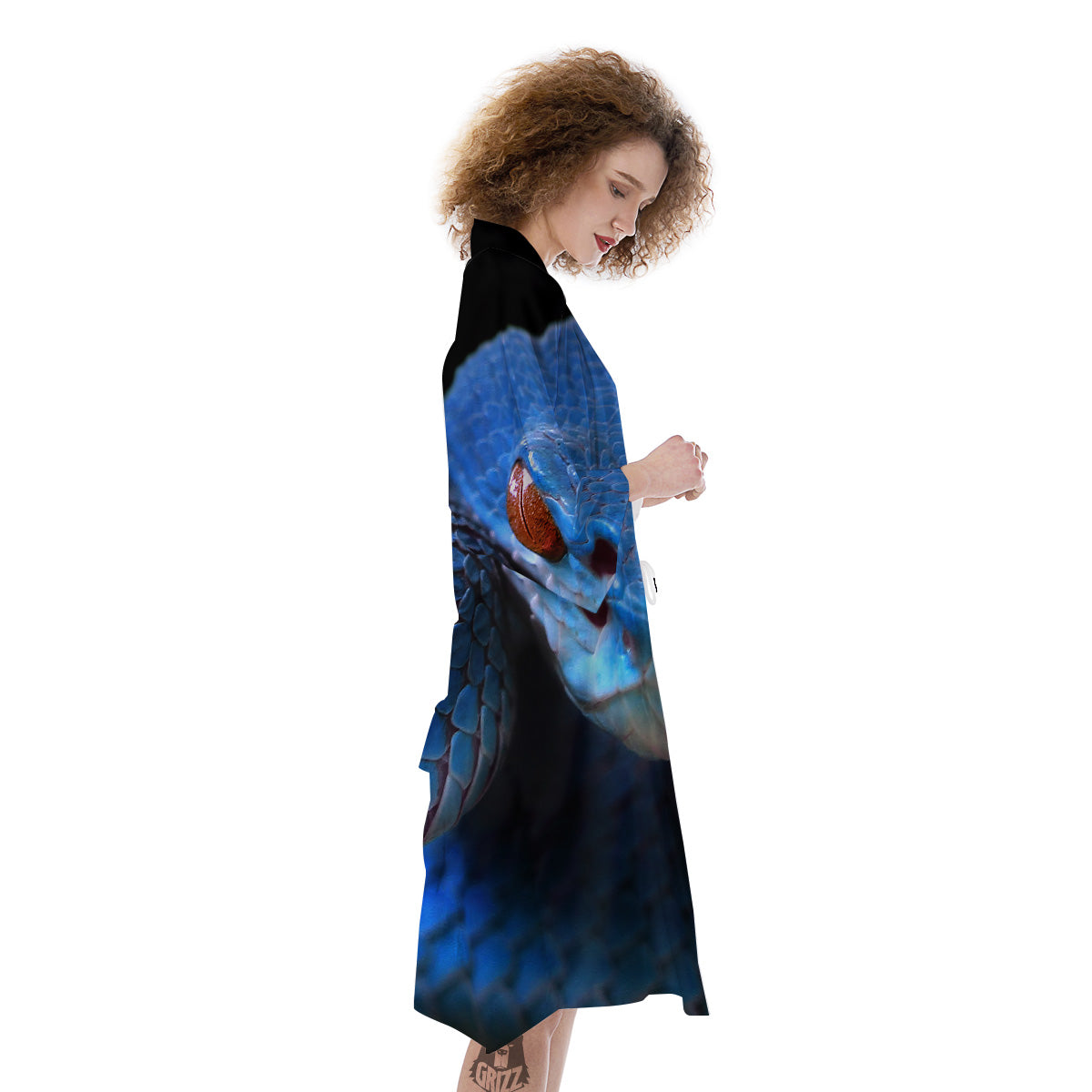 Blue Viper Snake Print Kimono-grizzshop