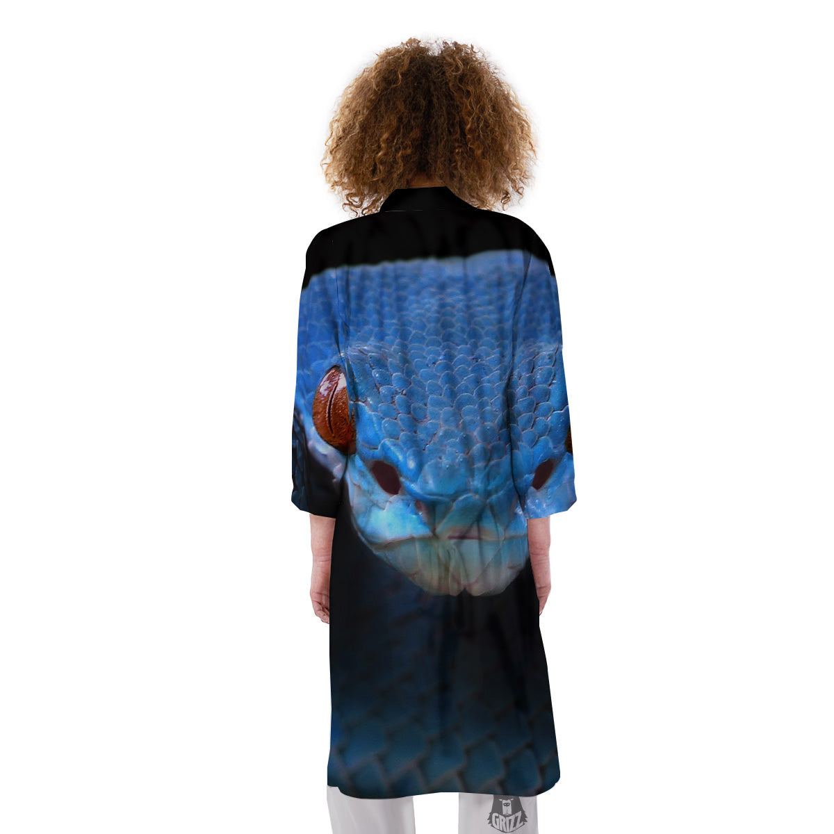 Blue Viper Snake Print Kimono-grizzshop