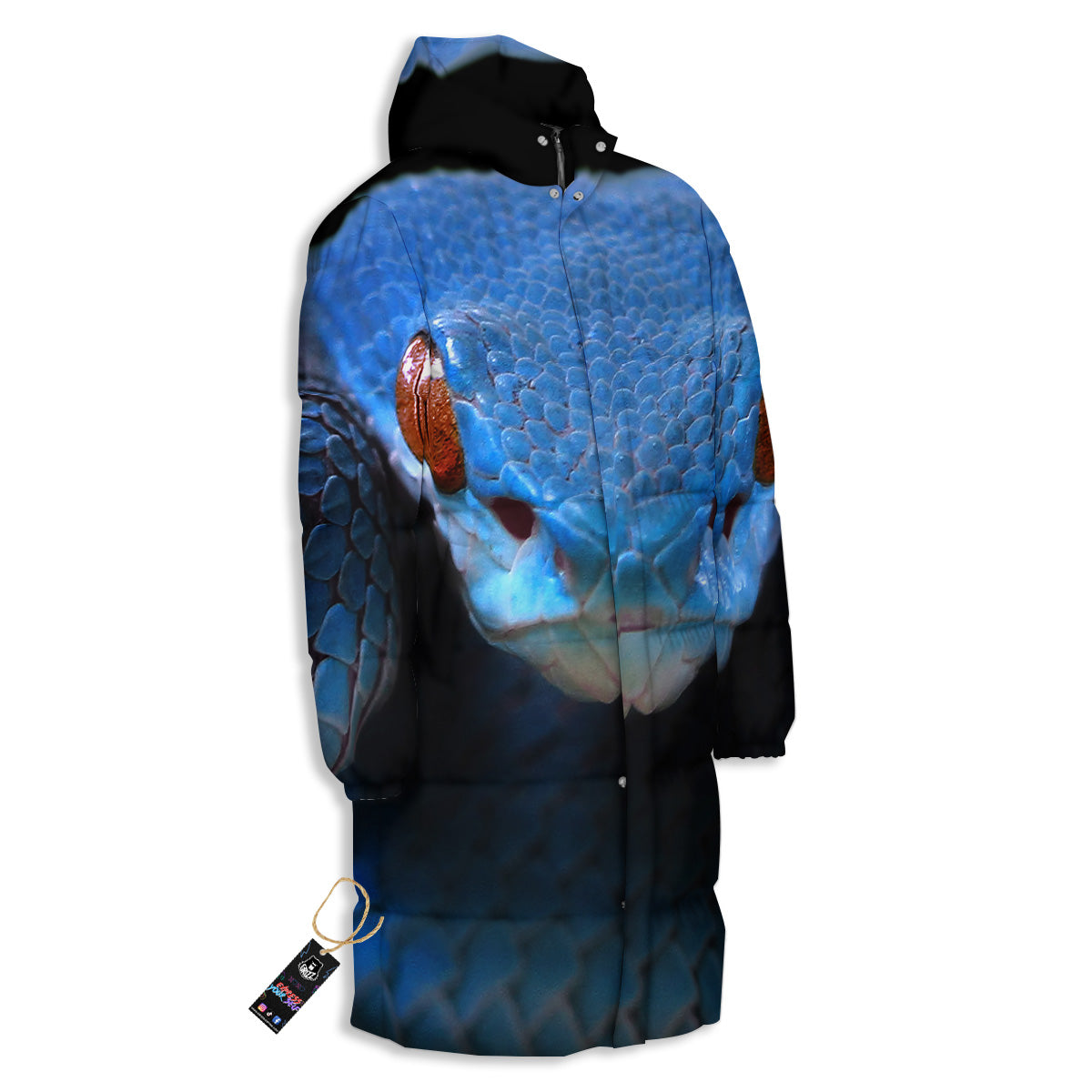 Blue Viper Snake Print Long Down Jacket-grizzshop