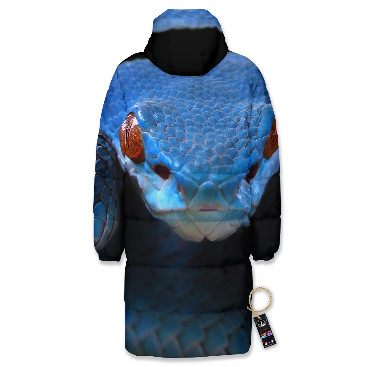 Blue Viper Snake Print Long Down Jacket-grizzshop