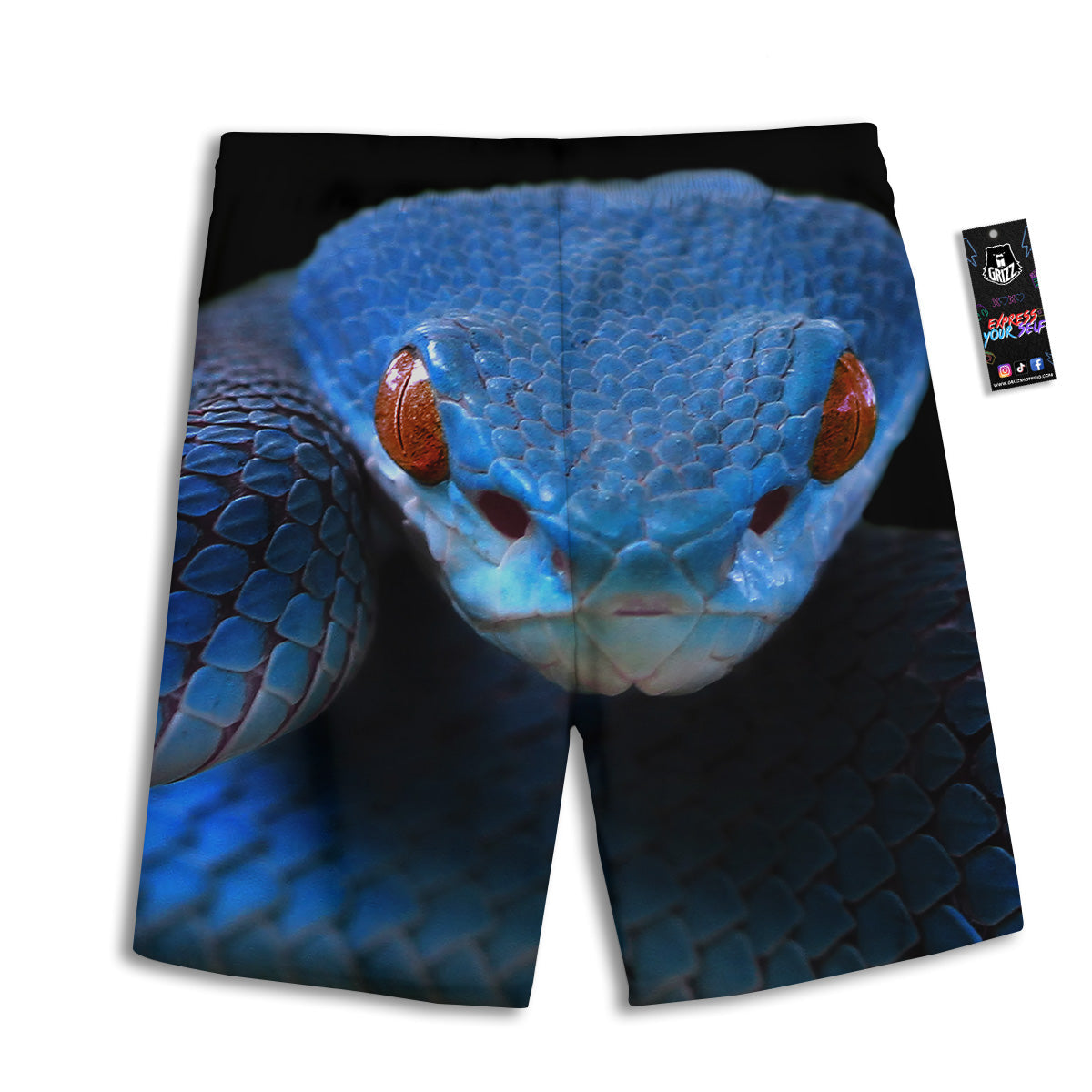 Blue Viper Snake Print Men's Athletic Shorts