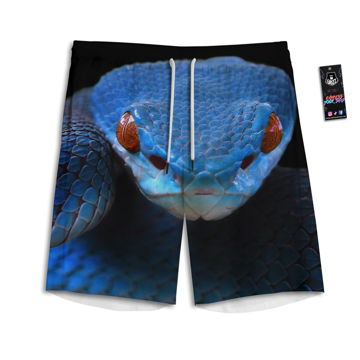 Blue Viper Snake Print Men's Athletic Shorts
