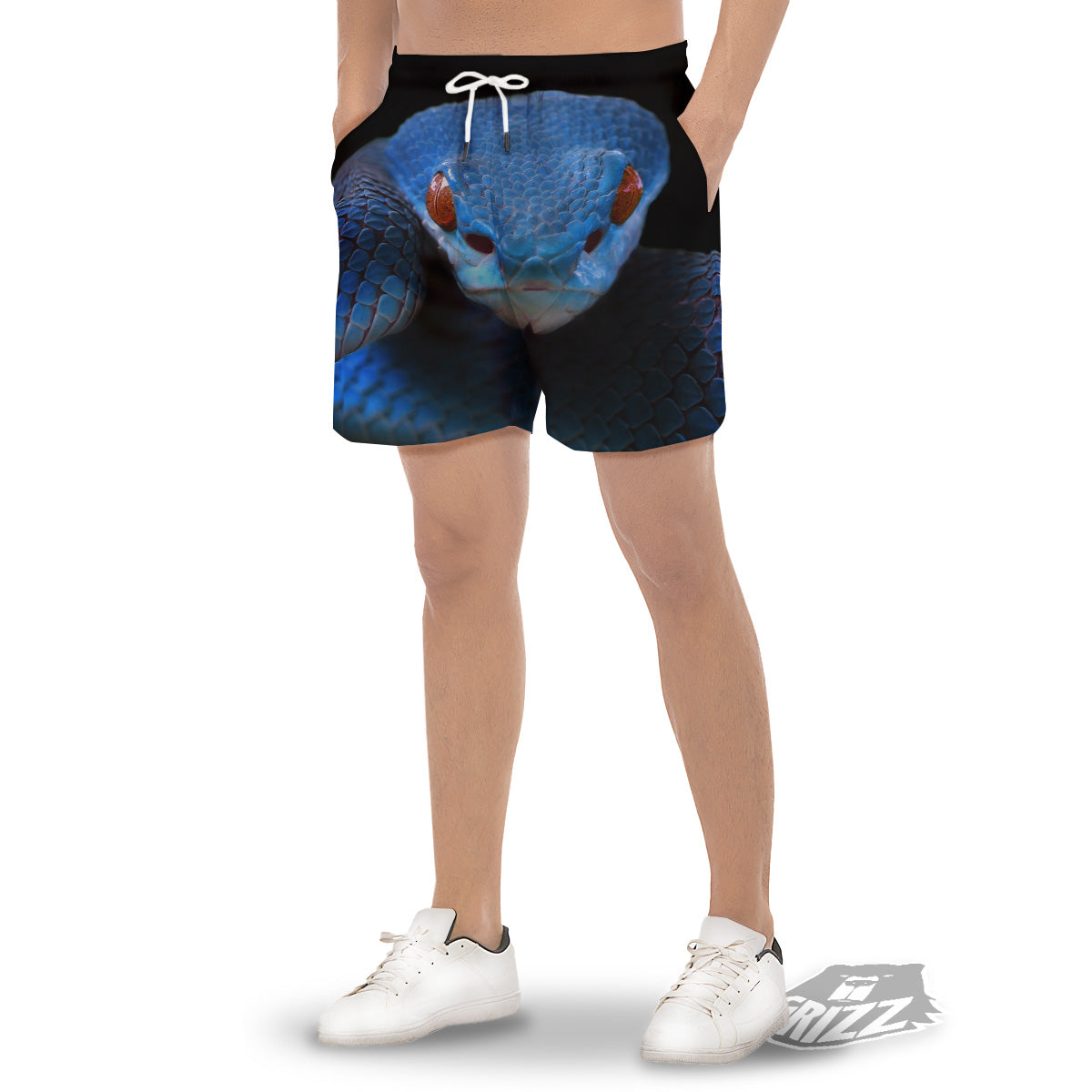 Blue Viper Snake Print Men's Gym Shorts-grizzshop