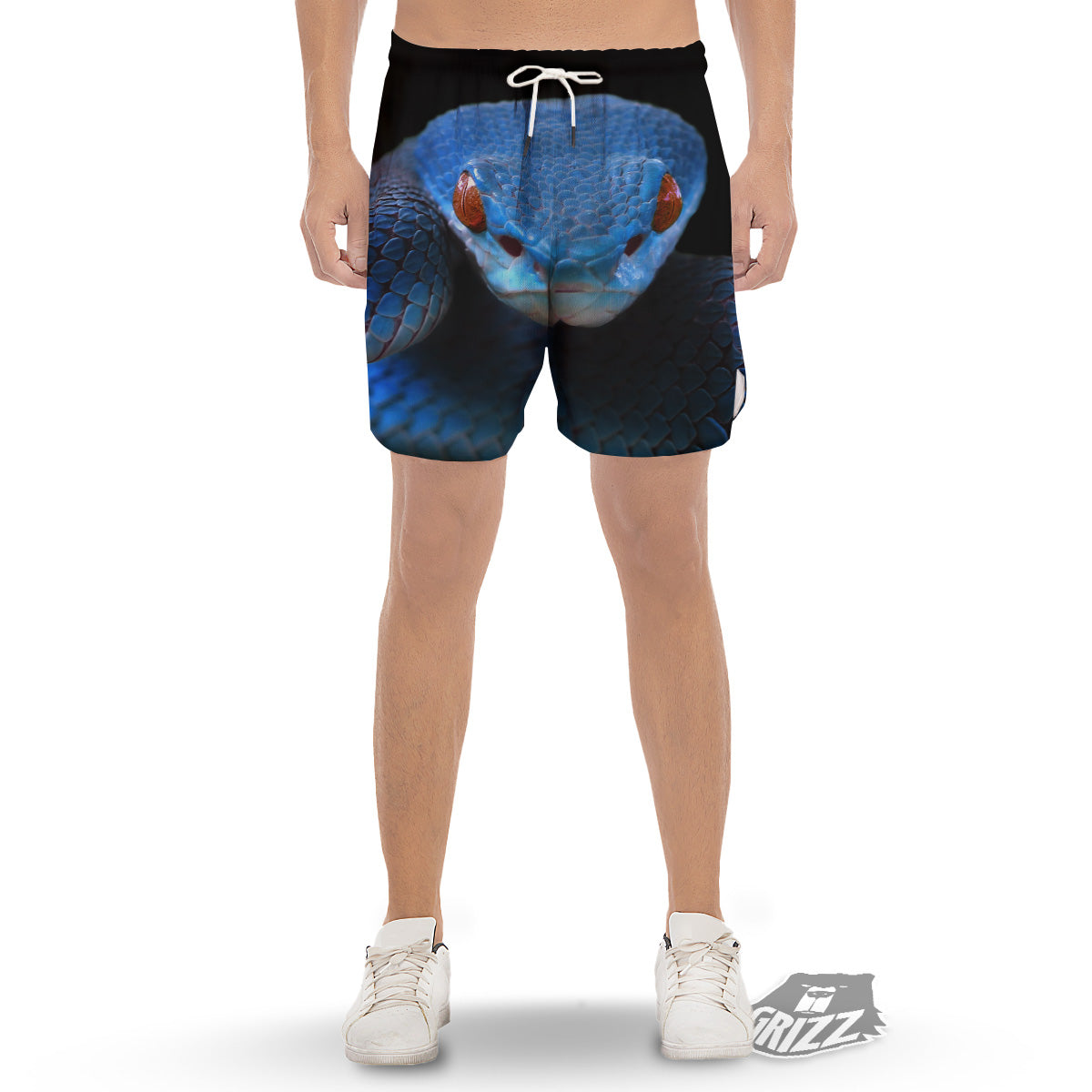 Blue Viper Snake Print Men's Gym Shorts-grizzshop