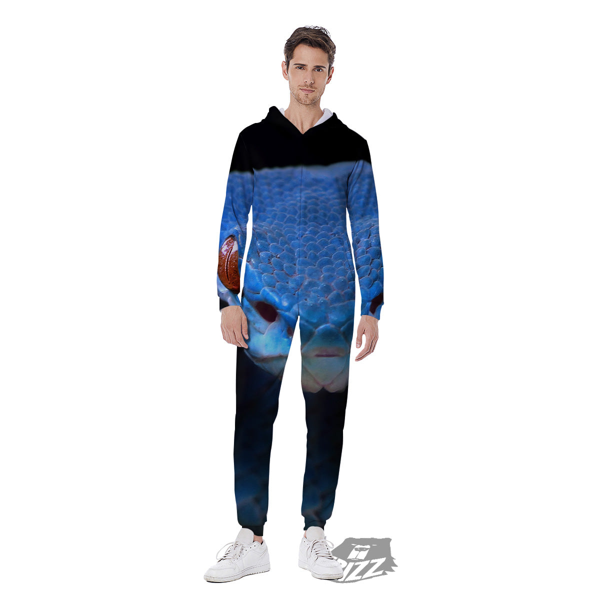 Blue Viper Snake Print Men's Jumpsuit-grizzshop
