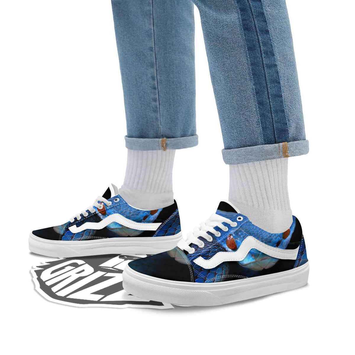 Blue Viper Snake Print Skate Shoes-grizzshop
