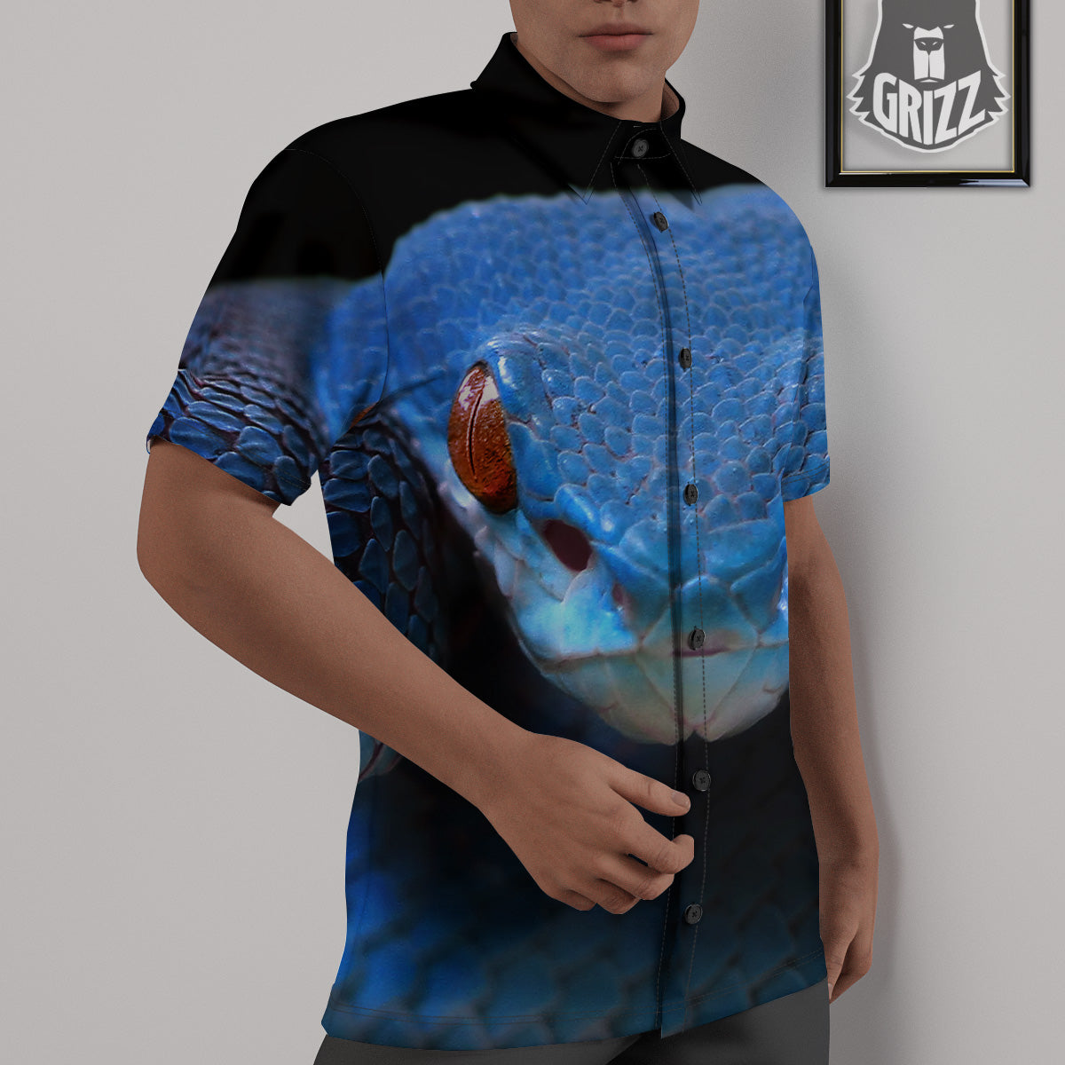 Blue Viper Snake Print Untucked Shirts-grizzshop