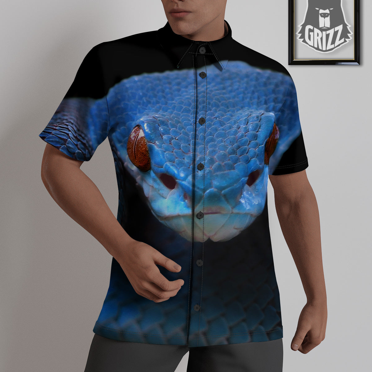 Blue Viper Snake Print Untucked Shirts-grizzshop