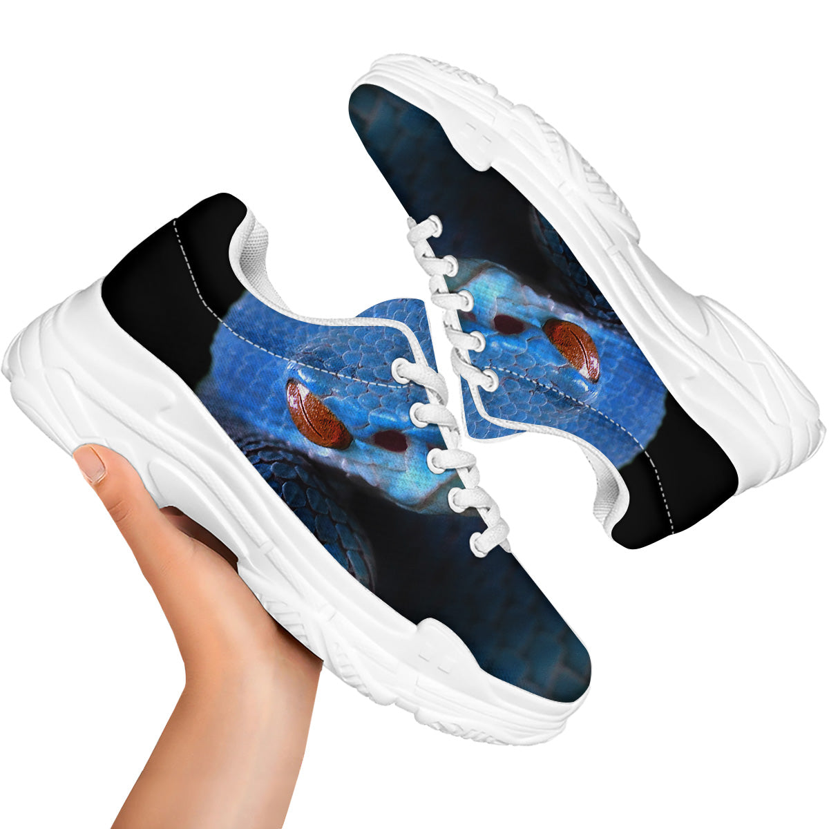 Blue Viper Snake Print White Chunky Shoes-grizzshop