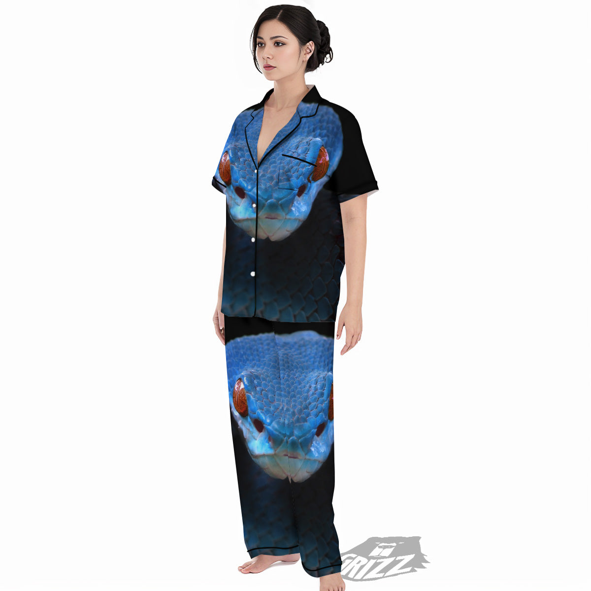 Blue Viper Snake Print Women's Pajamas Set-grizzshop