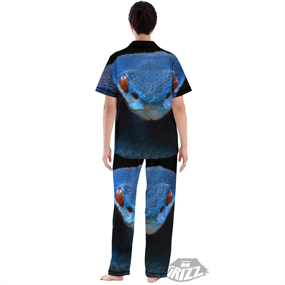 Blue Viper Snake Print Women's Pajamas Set-grizzshop