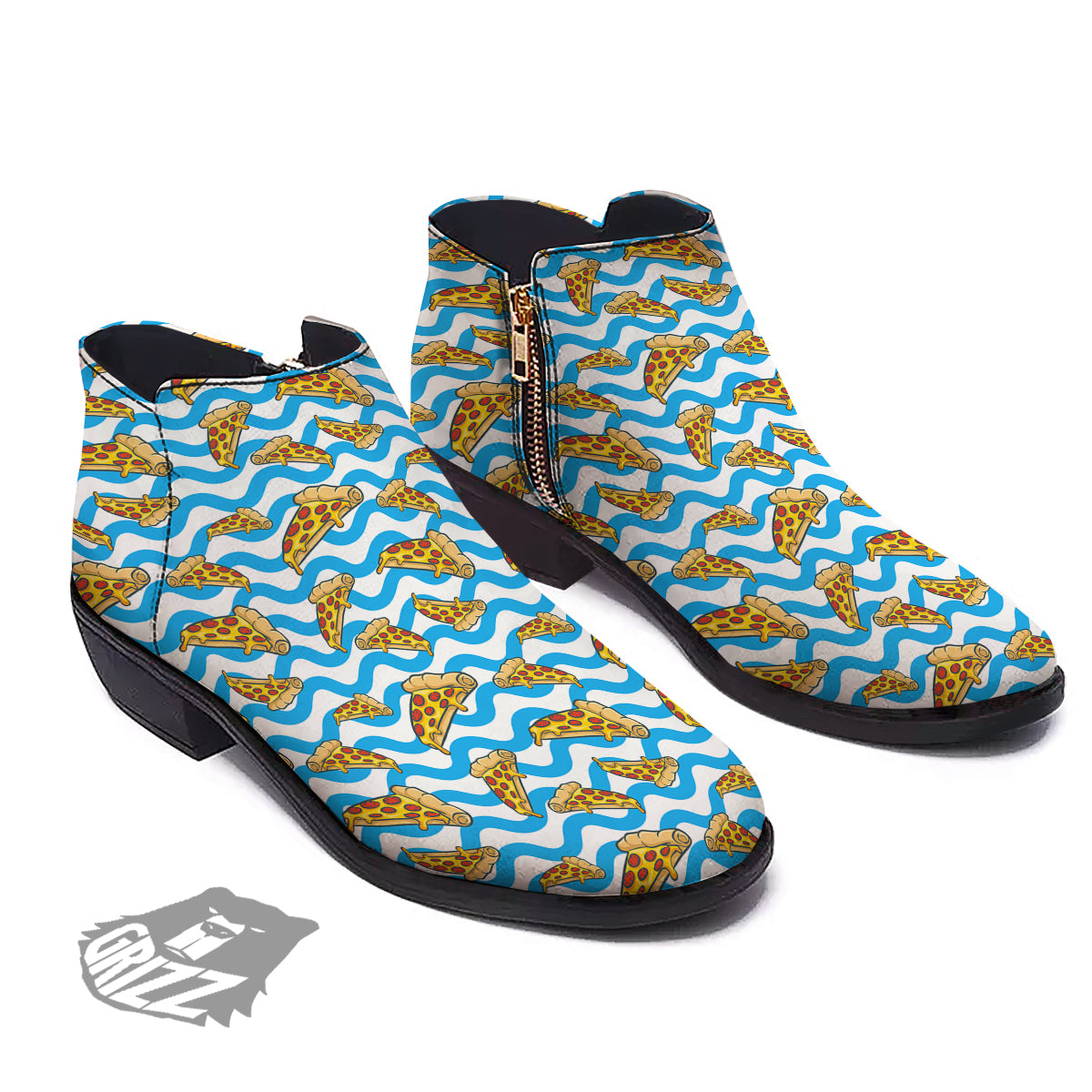 Blue Wave Pizza Print Pattern Ankle Boots-grizzshop