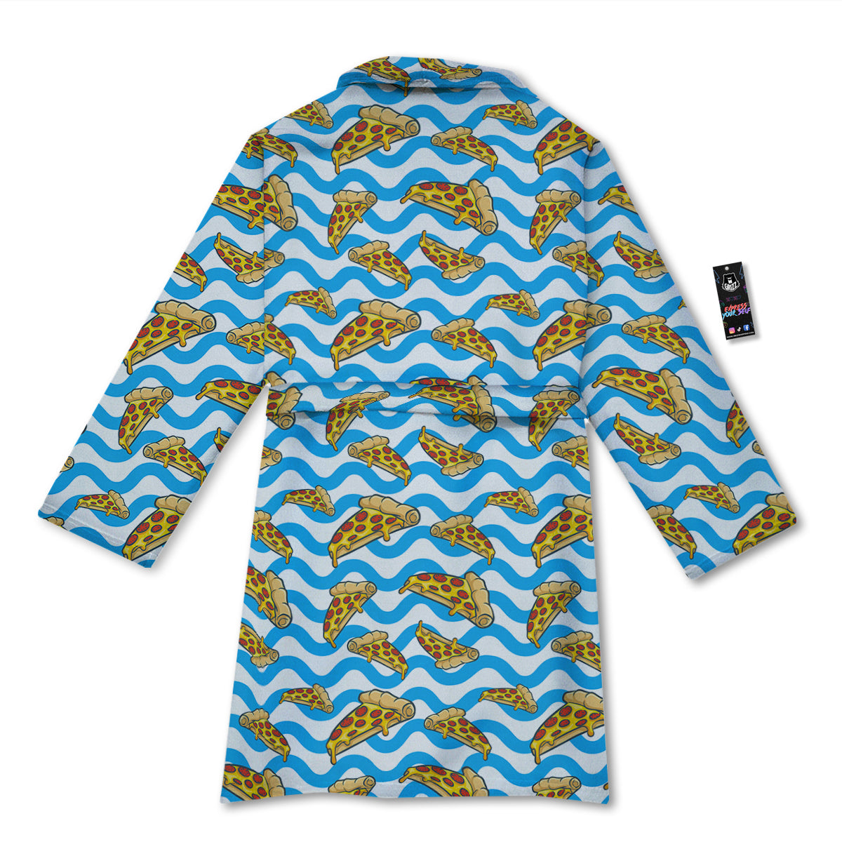 Blue Wave Pizza Print Pattern Bathrobe-grizzshop