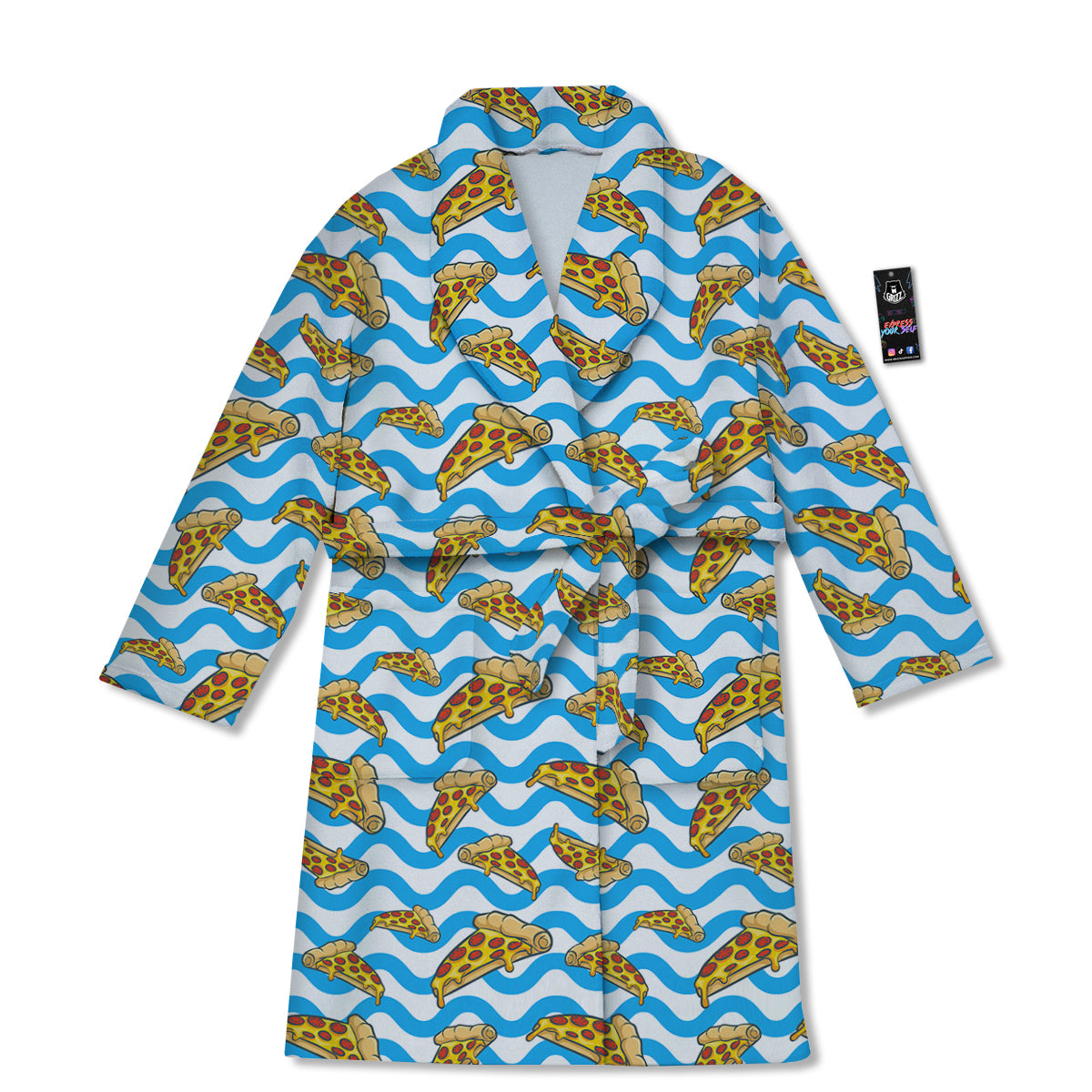 Blue Wave Pizza Print Pattern Bathrobe-grizzshop