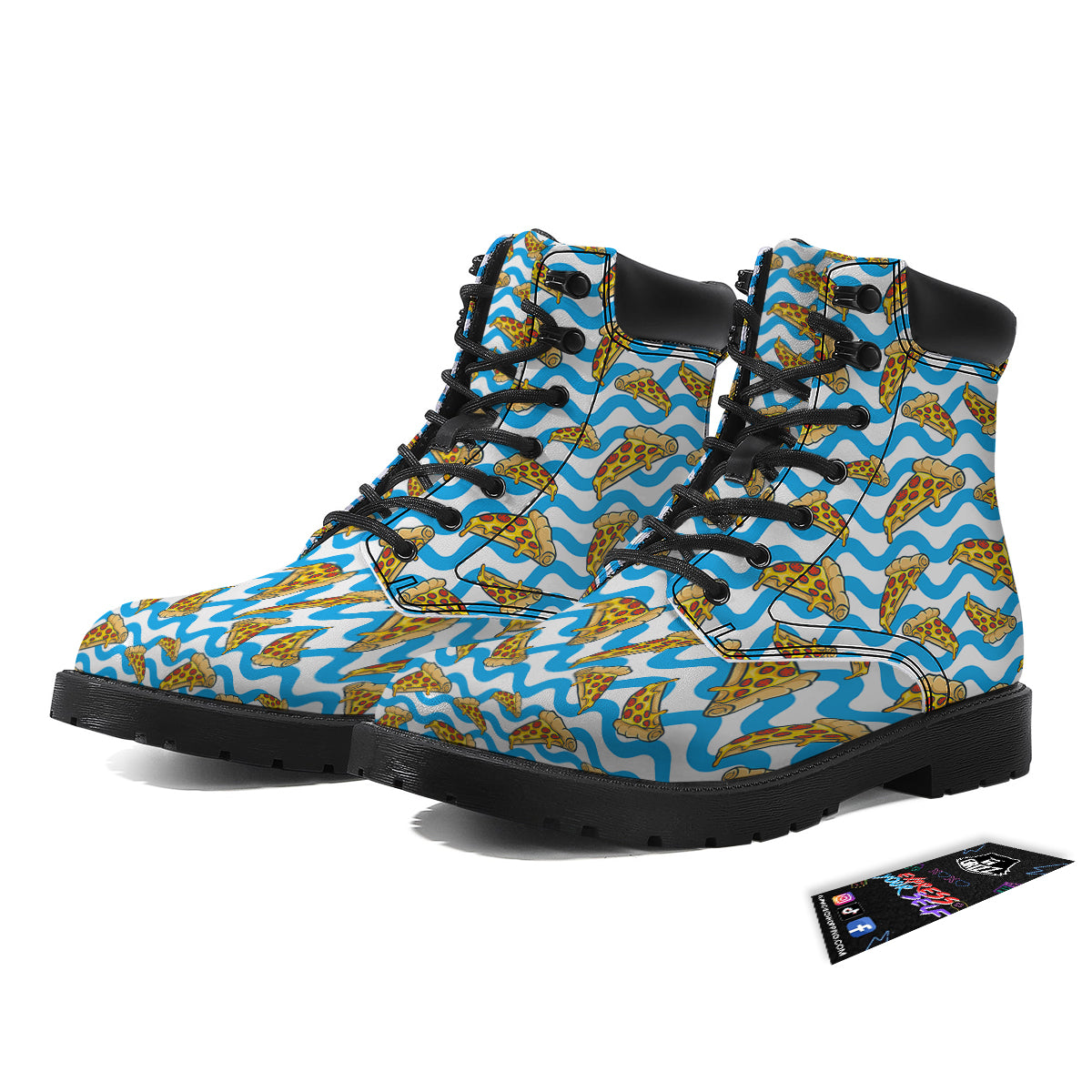 Blue Wave Pizza Print Pattern Boots-grizzshop