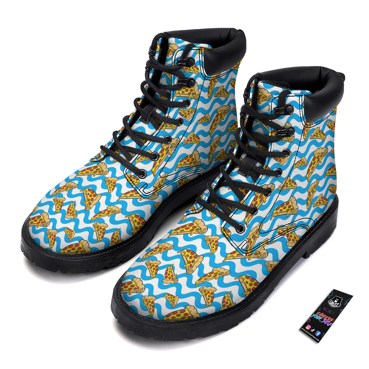 Blue Wave Pizza Print Pattern Boots-grizzshop