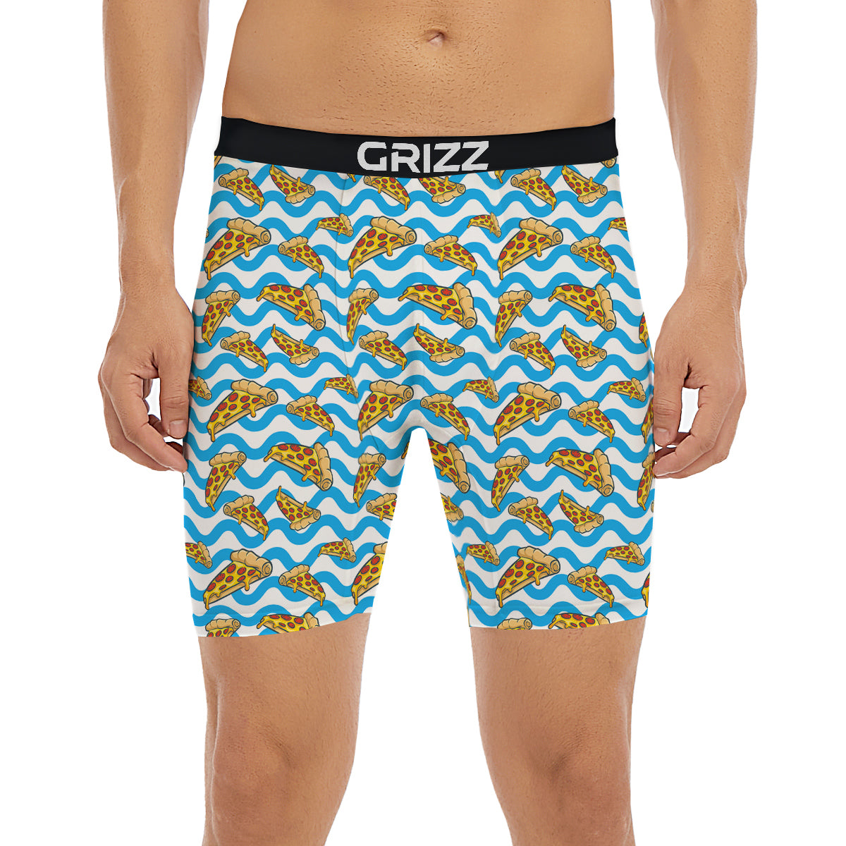 Blue Wave Pizza Print Pattern Boxer Briefs-grizzshop