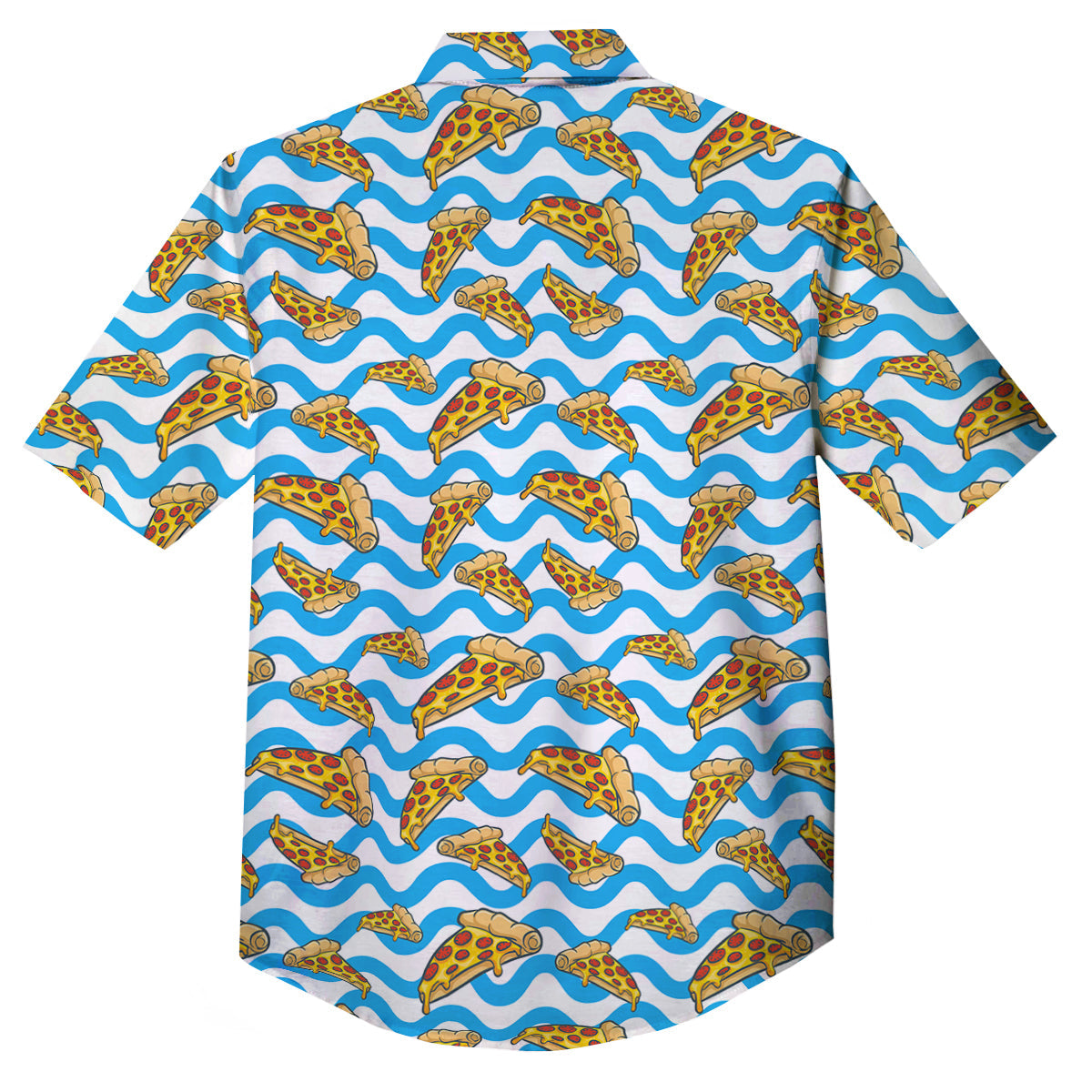 Blue Wave Pizza Print Pattern Button Up Shirt-grizzshop