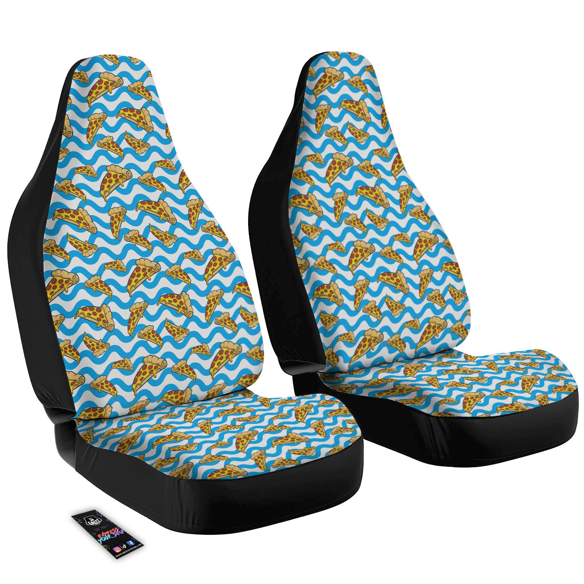 Blue Wave Pizza Print Pattern Car Seat Covers-grizzshop