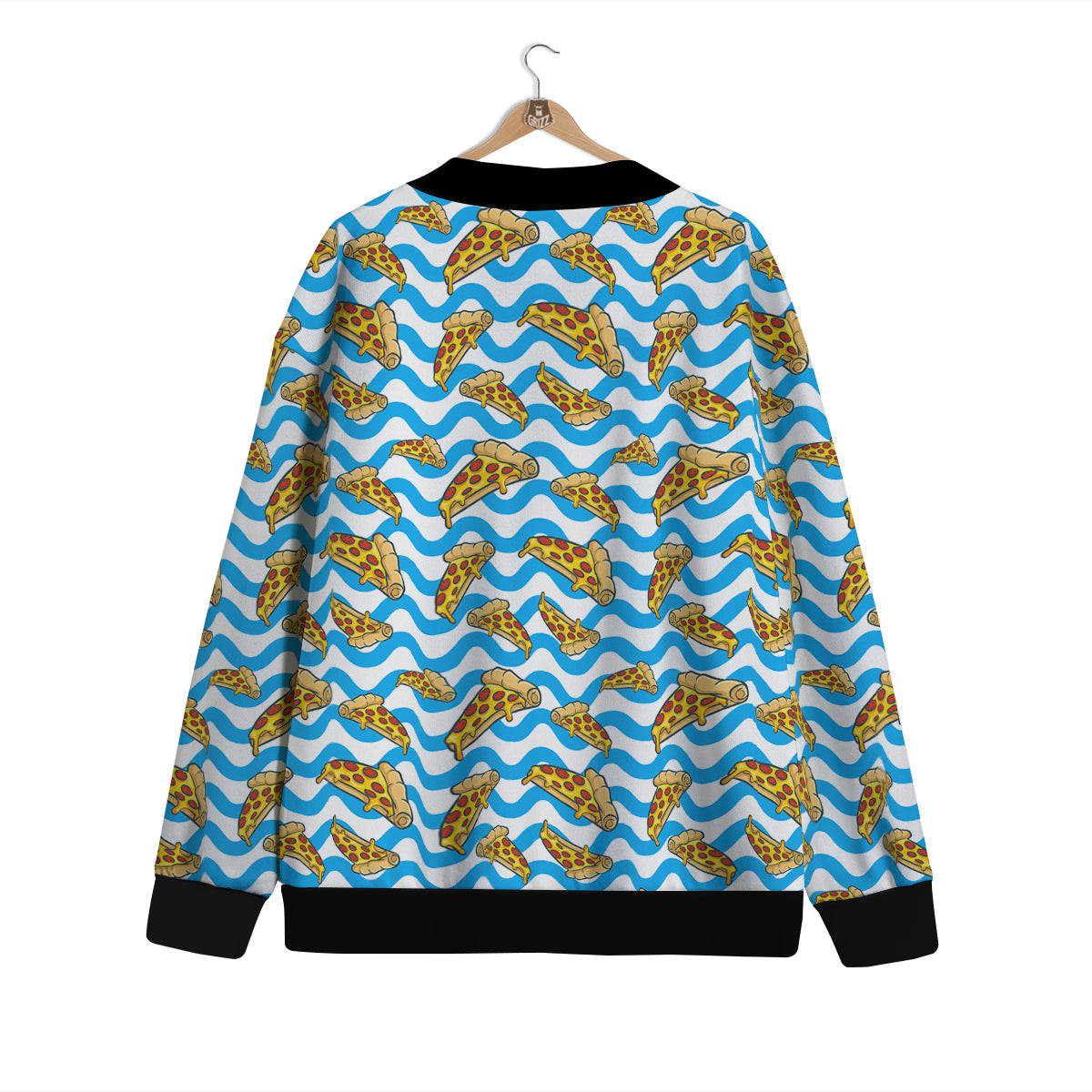 Blue Wave Pizza Print Pattern Cardigan-grizzshop
