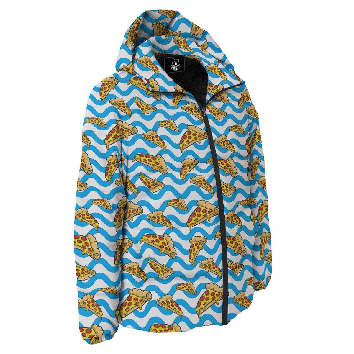 Blue Wave Pizza Print Pattern Down Jacket-grizzshop