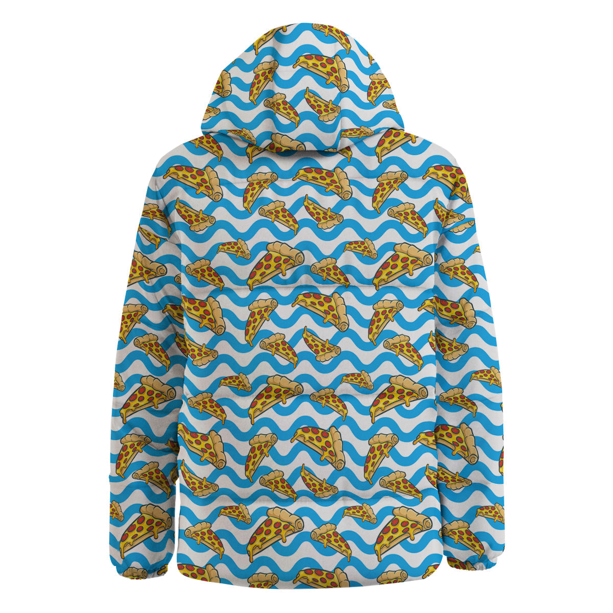 Blue Wave Pizza Print Pattern Down Jacket-grizzshop