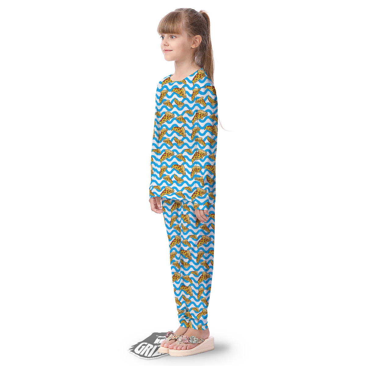 Blue Wave Pizza Print Pattern Kid's Pajamas-grizzshop