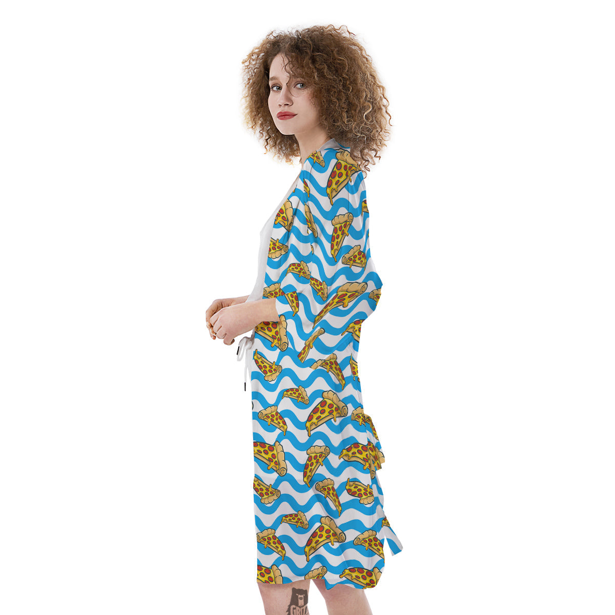 Blue Wave Pizza Print Pattern Kimono-grizzshop