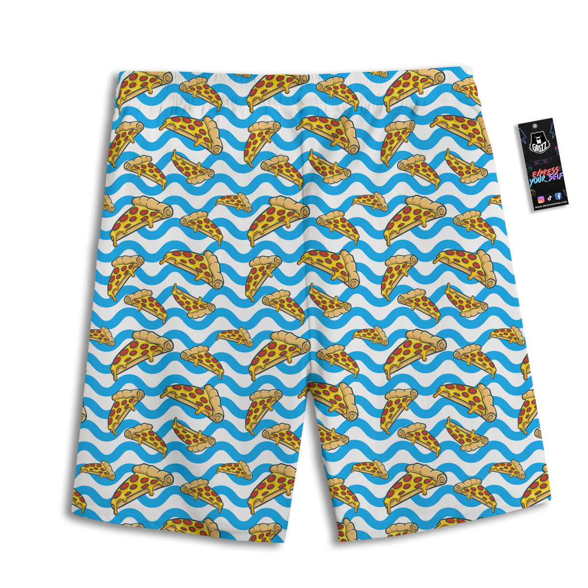 Blue Wave Pizza Print Pattern Men's Athletic Shorts
