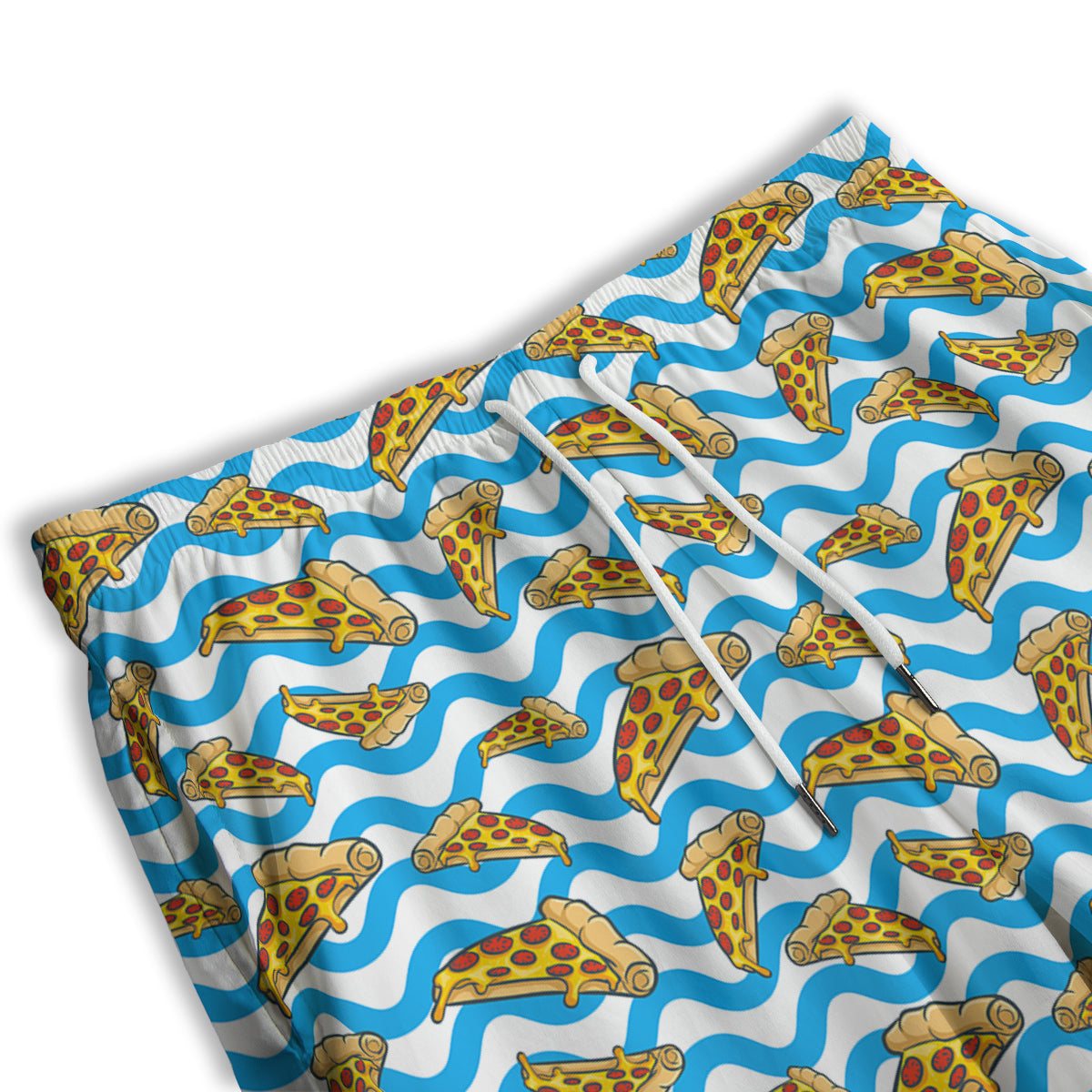 Blue Wave Pizza Print Pattern Men's Athletic Shorts