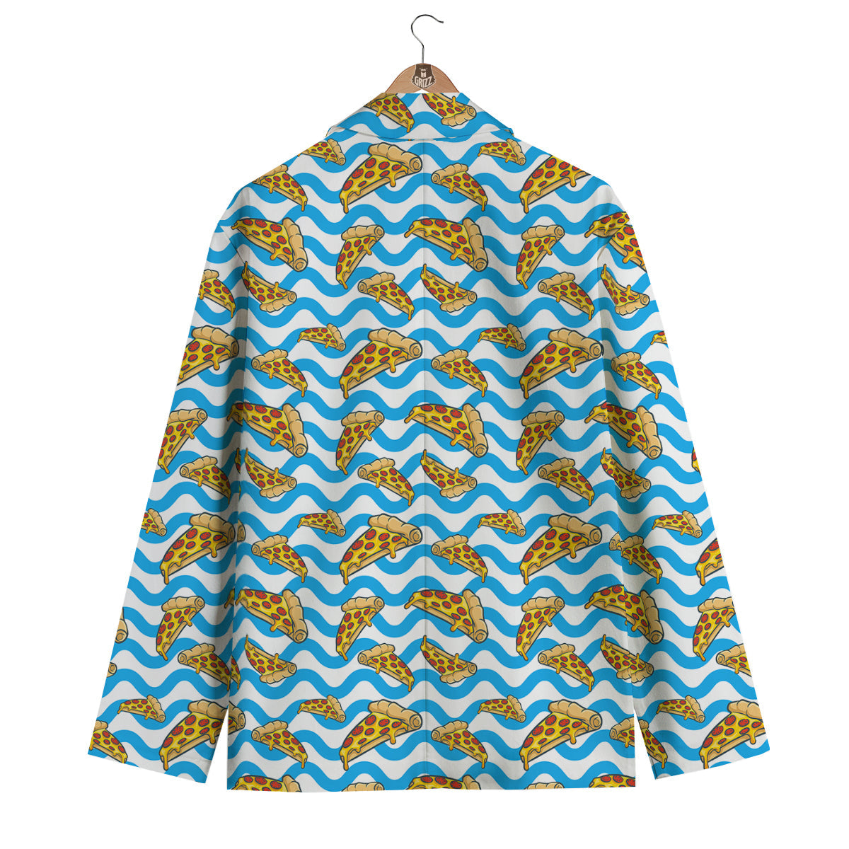 Blue Wave Pizza Print Pattern Men's Blazer-grizzshop