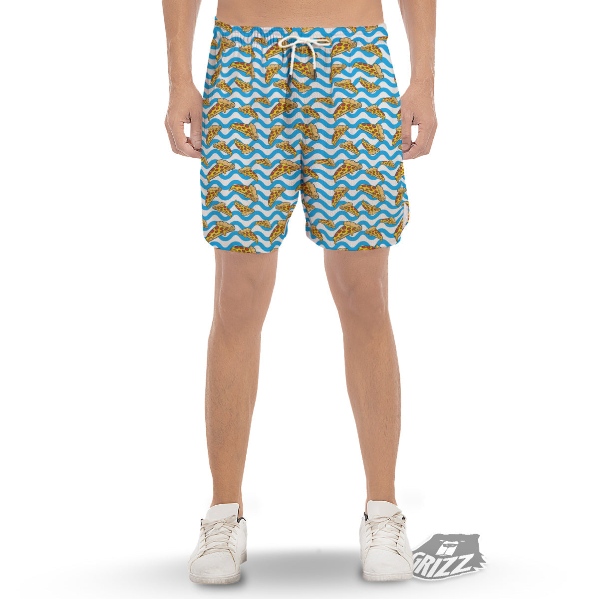 Blue Wave Pizza Print Pattern Men's Gym Shorts-grizzshop