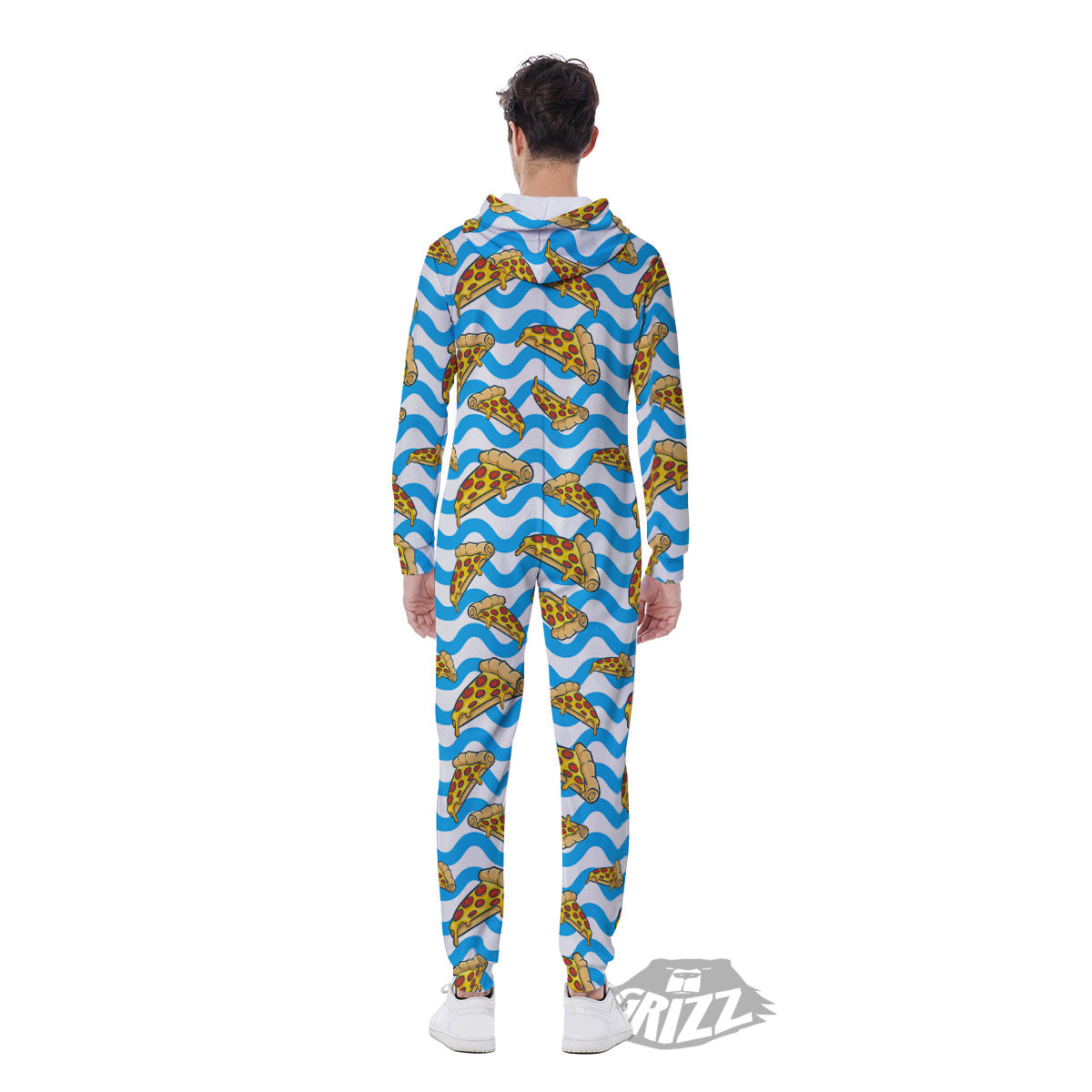 Blue Wave Pizza Print Pattern Men's Jumpsuit-grizzshop