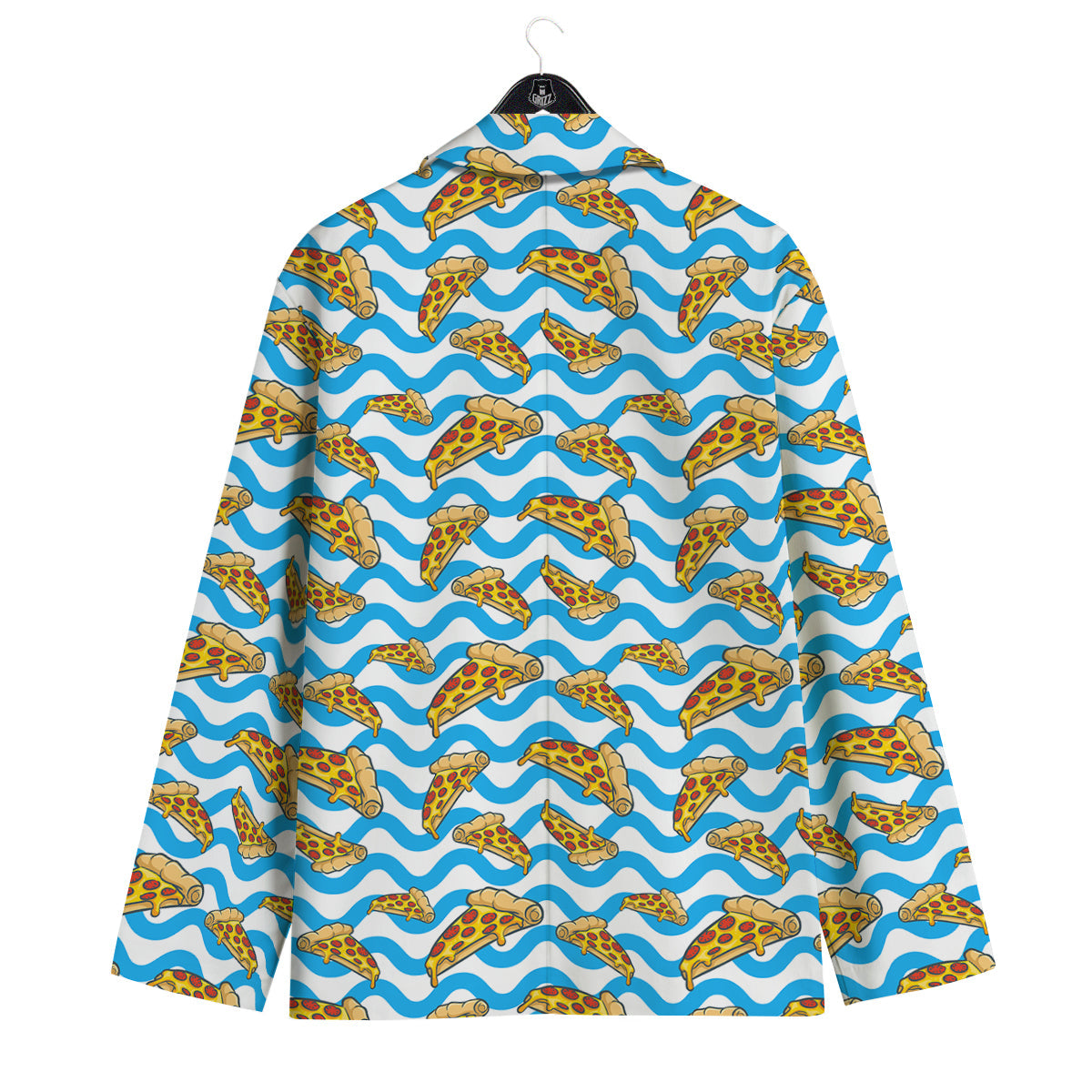 Blue Wave Pizza Print Pattern Men's Sport Coat-grizzshop