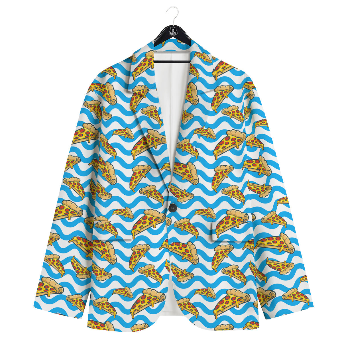 Blue Wave Pizza Print Pattern Men's Sport Coat-grizzshop