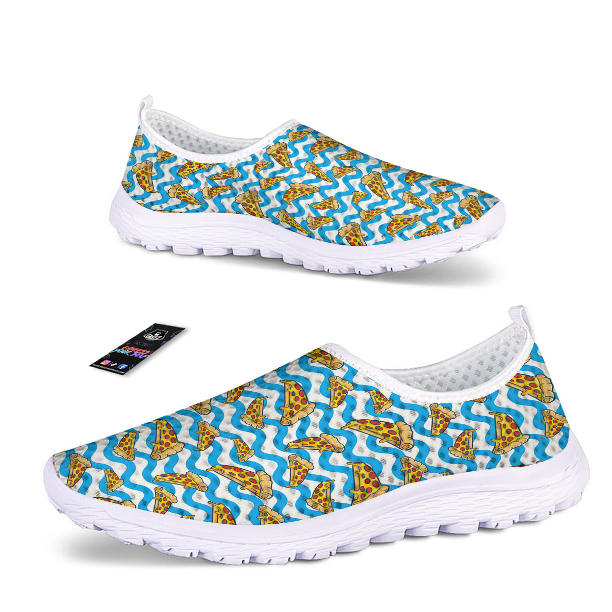 Blue Wave Pizza Print Pattern Nurse Shoes-grizzshop