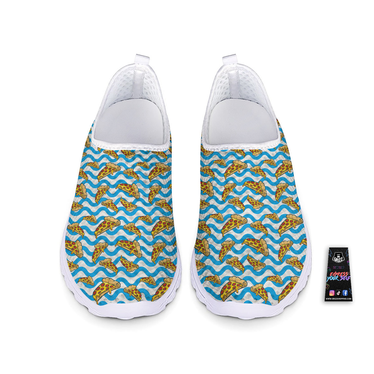 Blue Wave Pizza Print Pattern Nurse Shoes-grizzshop