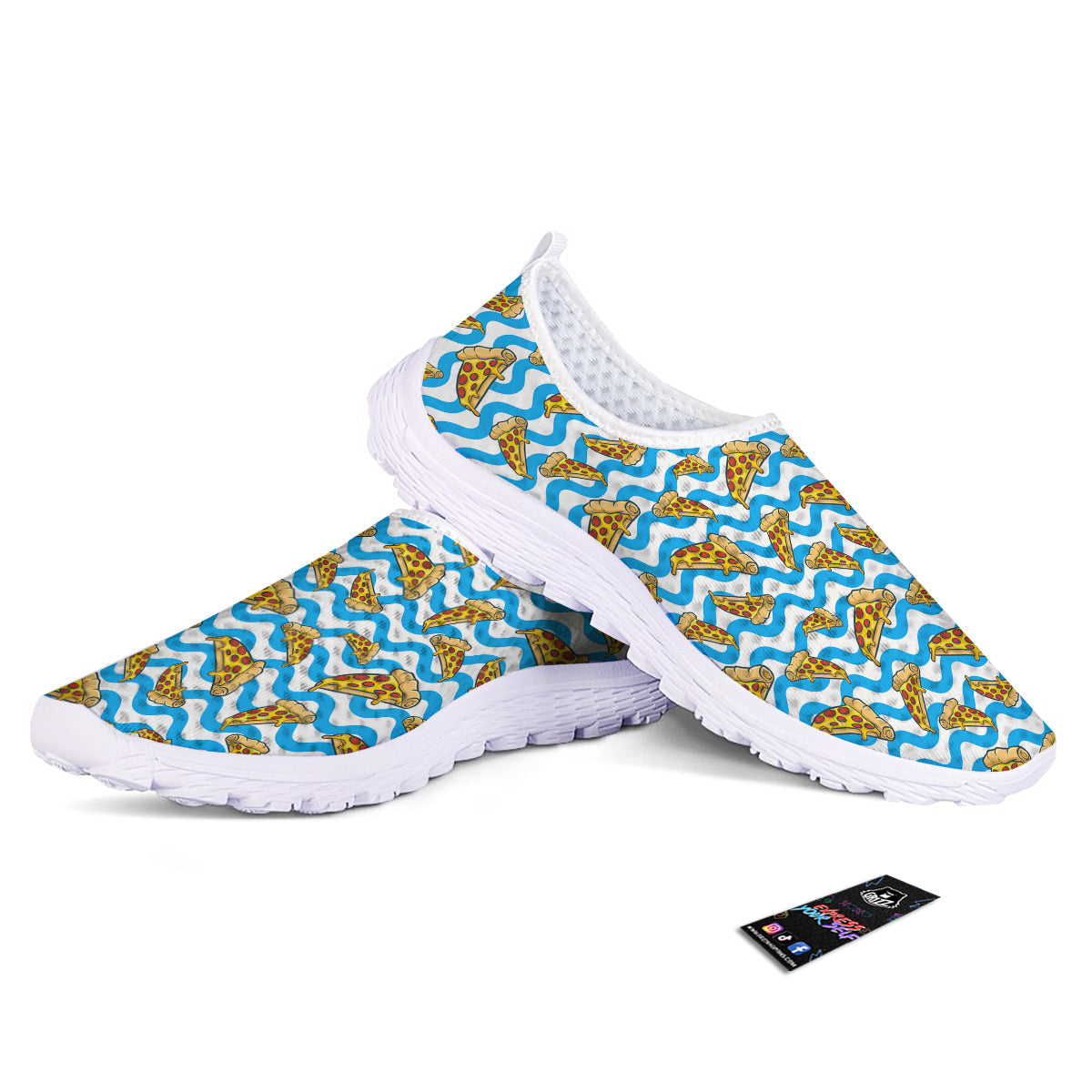 Blue Wave Pizza Print Pattern Nurse Shoes-grizzshop