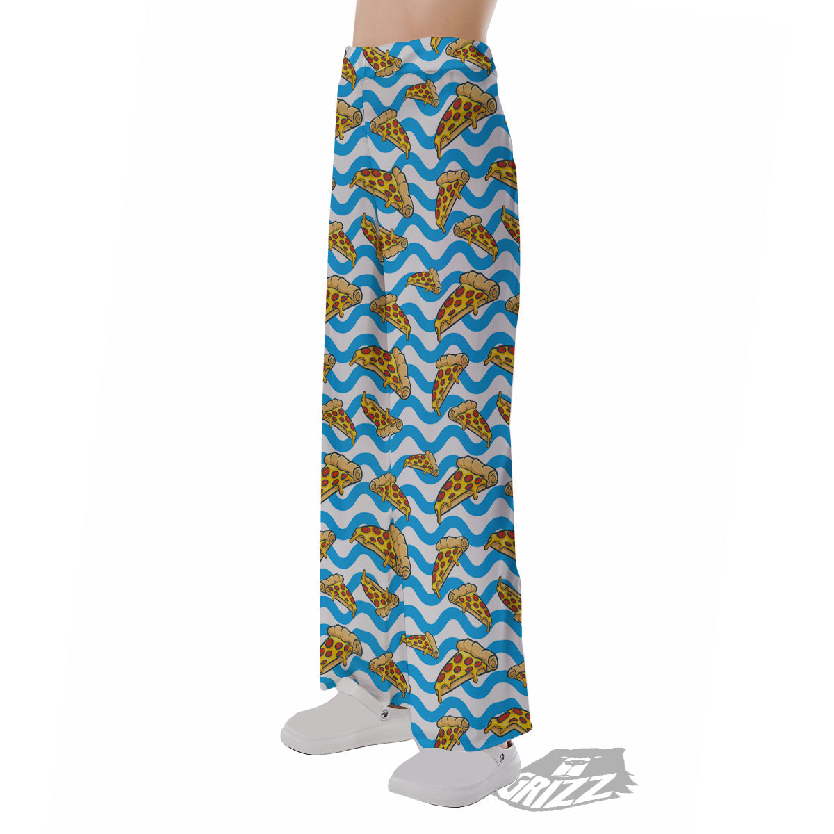 Blue Wave Pizza Print Pattern Pajama Pants-grizzshop