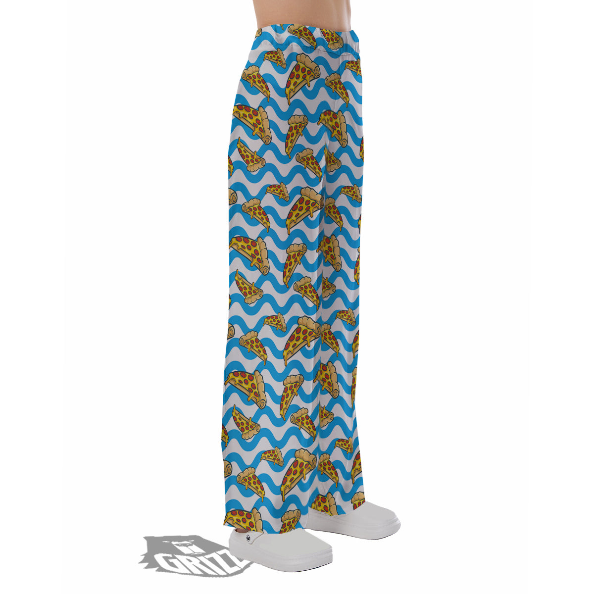 Blue Wave Pizza Print Pattern Pajama Pants-grizzshop