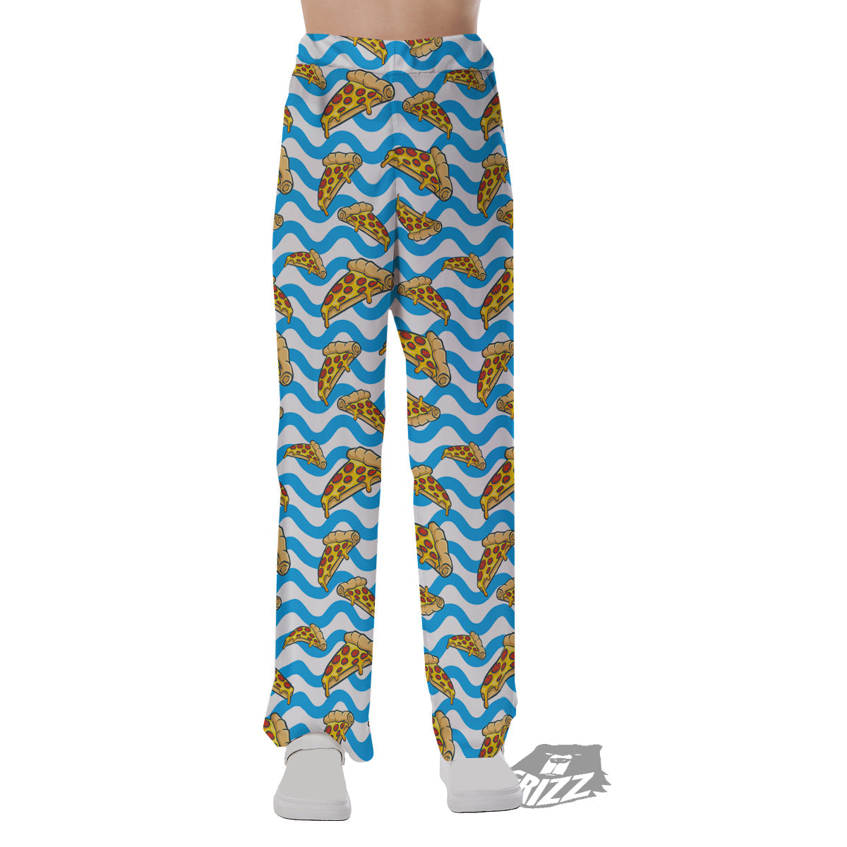 Blue Wave Pizza Print Pattern Pajama Pants-grizzshop