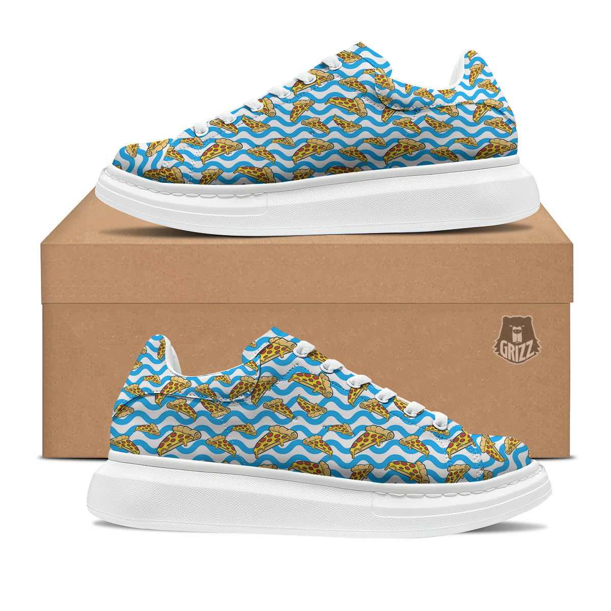 Blue Wave Pizza Print Pattern Platform Shoes-grizzshop